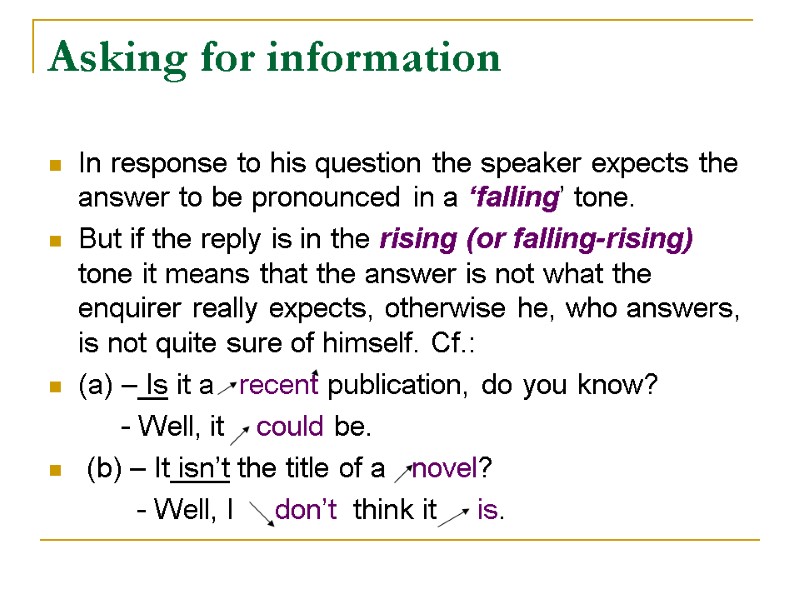 Asking for information In response to his question the speaker expects the answer to